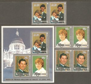 NIUE Sc# 357 - 359B MNH FVF Set6 + SS Royal Baby Prince Charles Princess Diana
