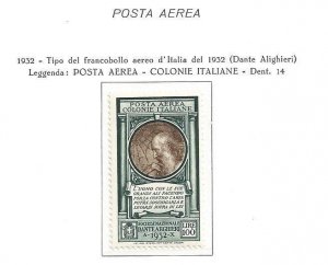 1932 COLONIE ITALIANE, Dante Alighieri 100 Lire,Posta Aerea No. 14 MNH**