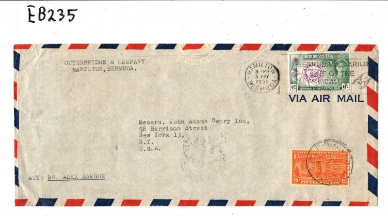 BERMUDA KGVI Cover *USA MIXED FRANKING* 1951 Express Air Special Delivery EB235