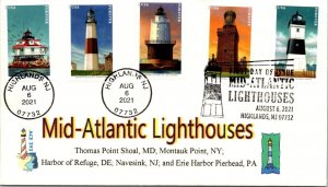 ACE FDC 2021 Mid Atlantic Lighthouses - Highlands NJ - Strip Of 5 - D253