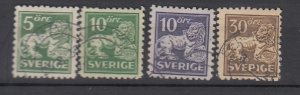 J25619 JLstamps 1920-6 sweden used #126-9 perf 10 lions