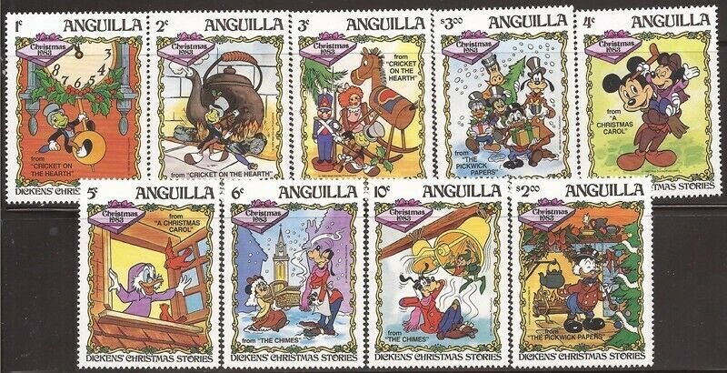 Anguilla - 1983 Disney Characters in Christmas Scenes - 9 Stamp Set #547-55