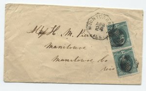 1870s Mount Carroll IL octagon postmark 3ct banknote pair cover [6029.492]