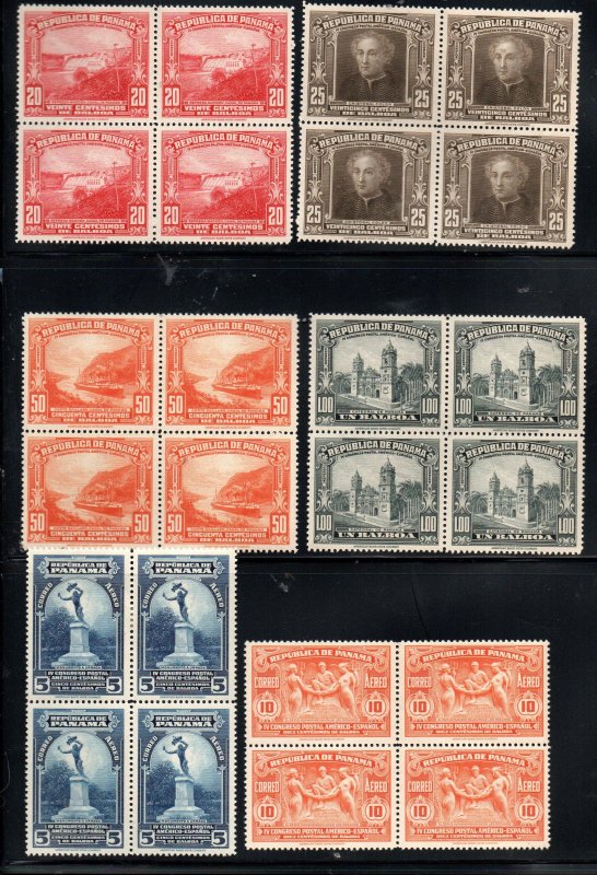 Panama 278-287, C21-C26 Set Mint hinged.  Blocks of four