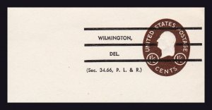 US SCOTT #U535 (1951) CUT PRECANCELED SEC. 34.66 P. L. & R. WILMINGTON DEL