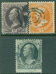 EDW1949SELL : USA 1873 Sc #162-63, 165 Used Nice cancels. Scarce Sound. Cat $440