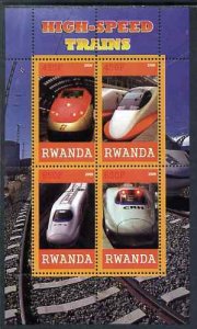 RWANDA - 2009 - High Speed Trains #1 - Perf 4v Sheet - MNH - Private Issue