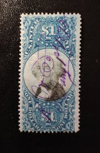 US #R118 Used $1 Documentary Revenue Stamp VF Blue & Black 1871