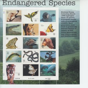 1996 USA Endangered Species Full Sheet of 15 (Scott 3105) MNH