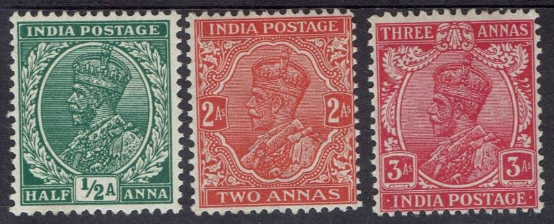 INDIA 1932 KGV 1/2A 2A AND 3A WMK MULTI STARS