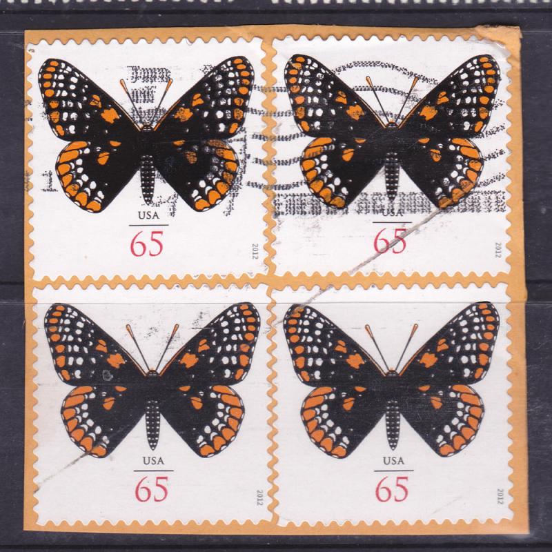 USA - 2012 - Butterflies - x 4 on paper - 65c used