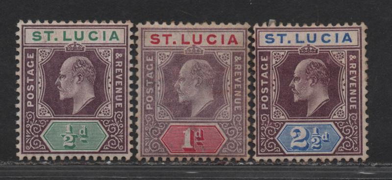 $St.Lucia Sc#43,44,46 M/H/F-VF, part. set, toning, Cv. $51