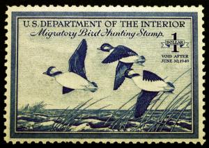 #RW15 $1 Bright Blue Duck Hunting 1948  VF-XF *MNH* 