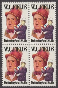 1980 WC Fields, Actor, Block Of 4 15c Postage Stamps, Sc#1803, MNH, OG