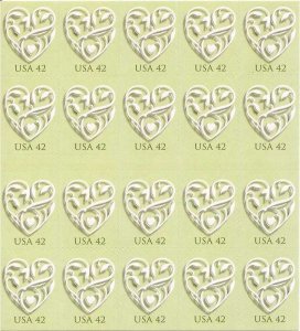 US Stamp 2008 42c Wedding Hearts Booklet Pane of 20 Stamps #4271 