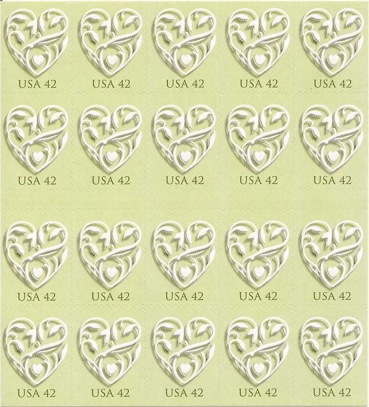 US Stamp 2008 42c Wedding Hearts Booklet Pane of 20 Stamps #4271 