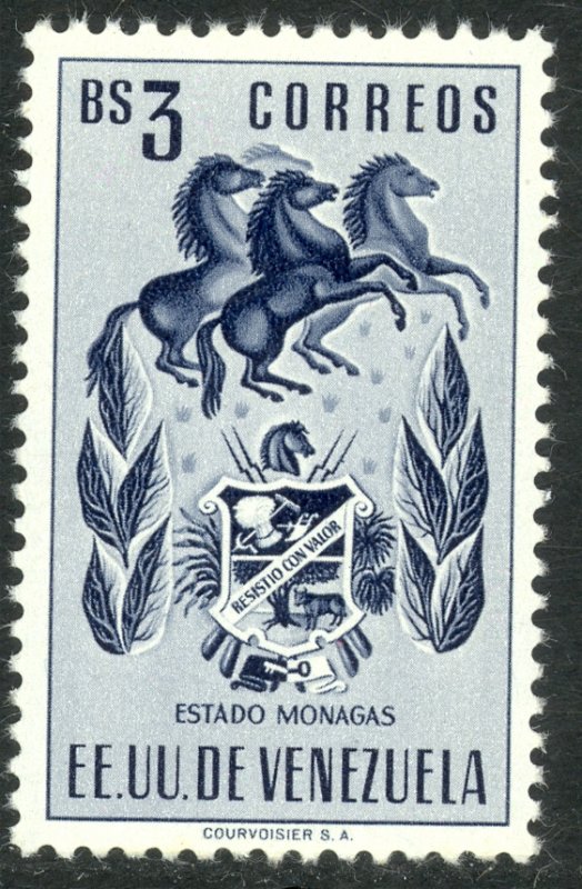 VENEZUELA 1953-54 3b ARMS OF MONAGAS and HORSES Issue Sc 582 MNH