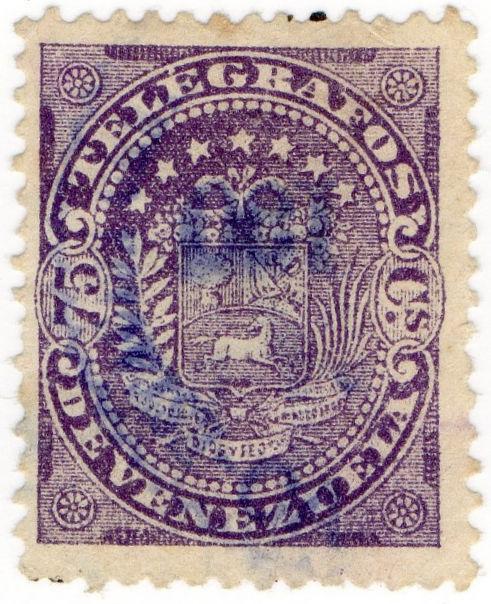 (I.B) Venezuela Telegraphs : 75c Violet (1886)