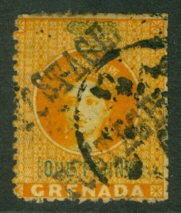 SG 28a Grenada 1883. Half on 1d orange unsevered pair. Fine used CAT £1000