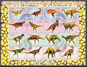 Rwanda, 2001 Cinderella issue. Dinosaurs, sheet of 16. Canceled. ^