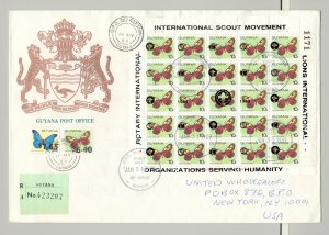 Guyana 1989 10¢ Butterflies M/S of 25 Black o/p on Registered Commercial Cover