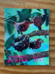 Bhutan 1969 50ch Red Birds 3-D stamp, MNH.  Scott 104A, CV $5.50