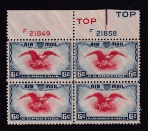 1938 Airmail 6c bi-color Sc C23 Eagle & Shield MNH plate block Type 4 (HK