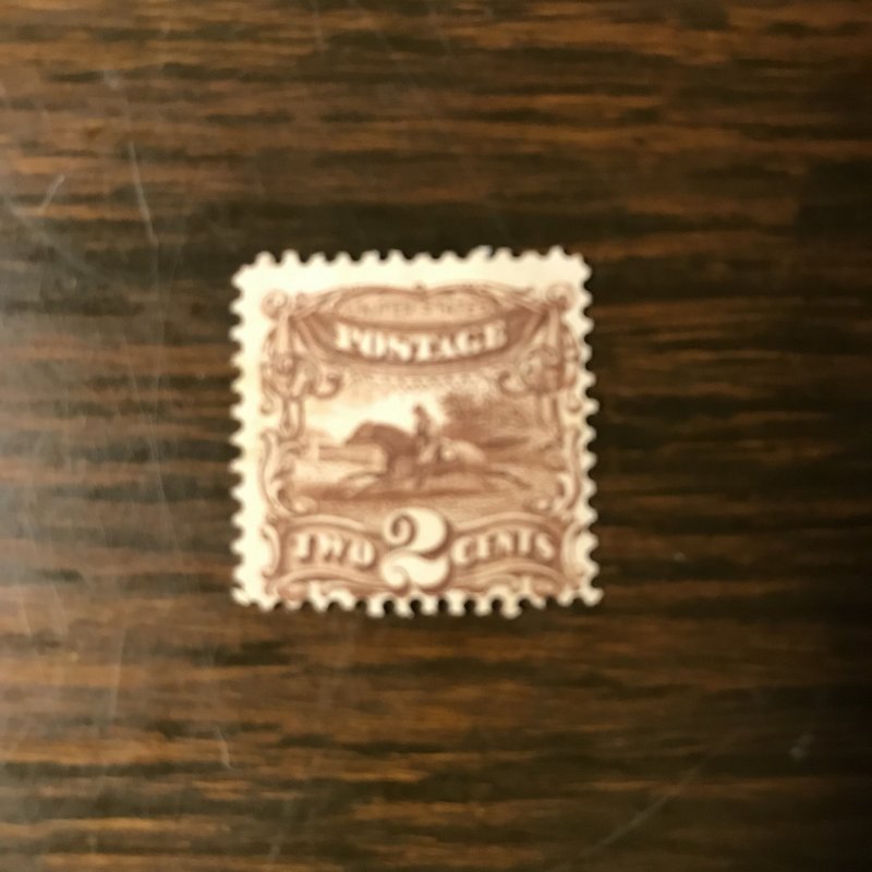 US SCOTT 113 - 2¢ Postal Horse & Rider (1) - Mint, Light Hing Mark, F/VF