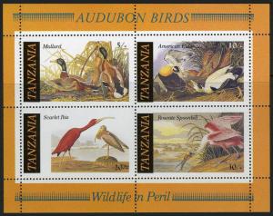 Tanzania 306-309,309a,MNH.Michel 315-318,Bl.55. Audubon's birds 1986.Spoonbill