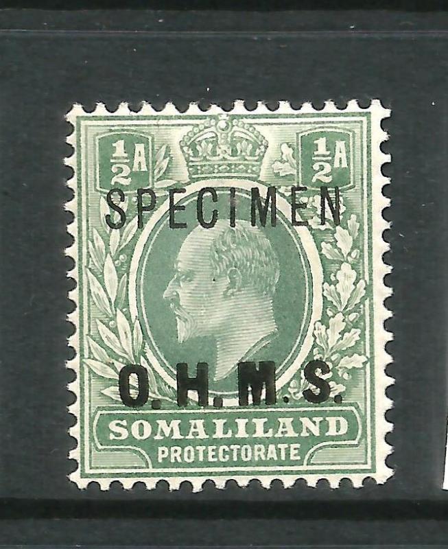 SOMALILAND PROTECTORATE  1904-05  1/2a KEVII OFFICIAL  SPECIMEN  MLH  SG O10s  