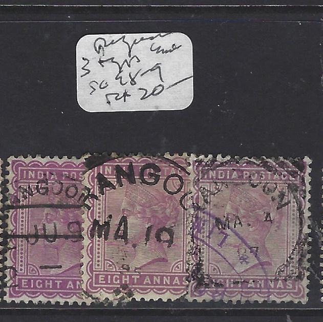 BURMA  (P2109B) INDIA   QV 8A   SG 98-9   RANGOON CDS   3  STAMPS    VFU