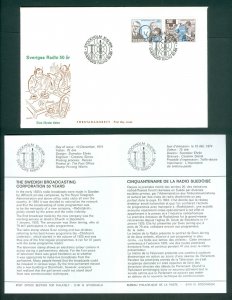 Sweden FDC 1974. Cachet. Swedish Broadcasting 50 Years. Engraver Cz Slania