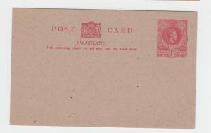 SWAZILAND GV1 1d POST CARD UNUSED H&G#4 (SEE BELOW