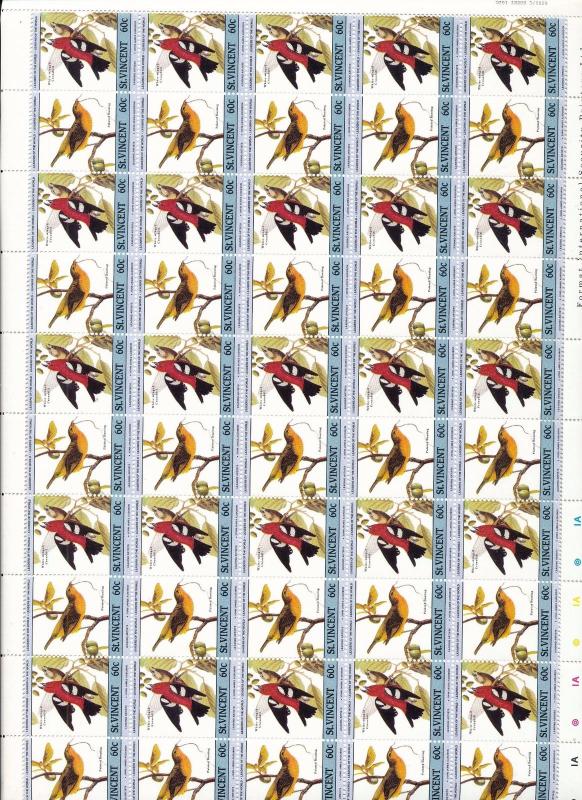 St Vincent Birds Wildlife Perf Sheets MNH x 4 (200 Stamps) You 979