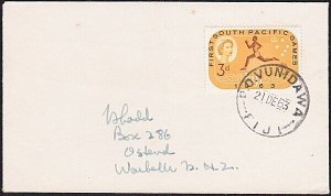 FIJI 1963 cover to New Zealand - VUNIDAWA cds..............................B2616