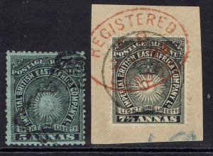 BRITISH EAST AFRICA 1895 LIGHT AND LIBERTY 5A AND 71/2A USED
