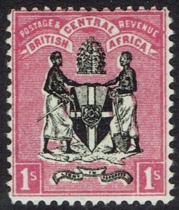 BRITISH CENTRAL AFRICA 1896 ARMS 1/- WMK CROWN CA