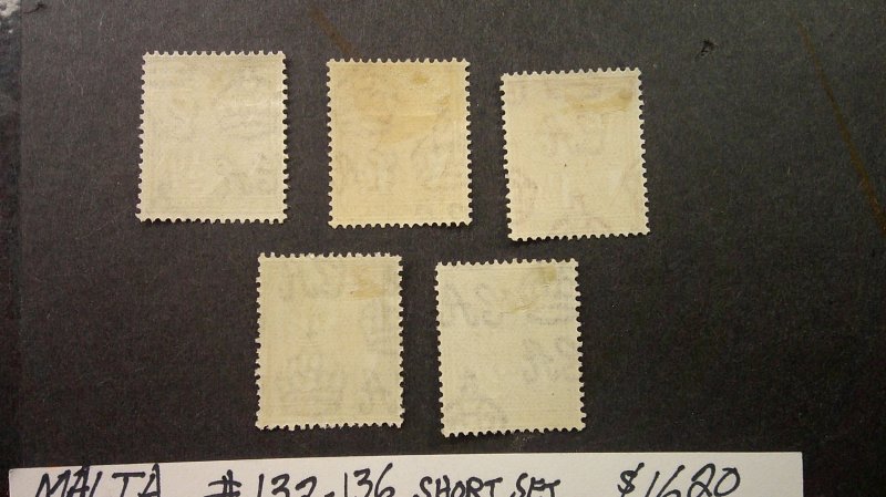 Malta 1926-27 Scott# 132-136 VF-XF OG Light Hinge short set of 5