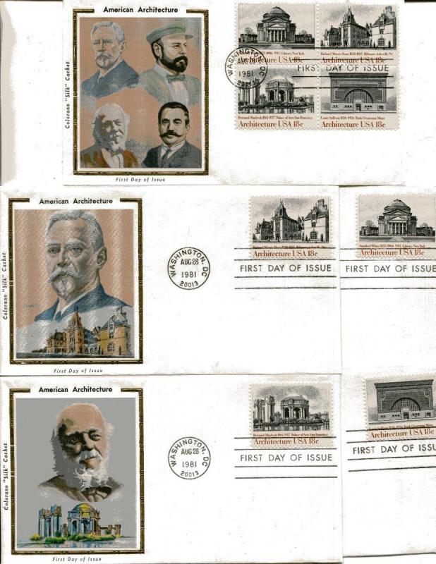 US FDC Scott #1928-31 American Architecture. 5 Colorano Cachets. Free Shipping