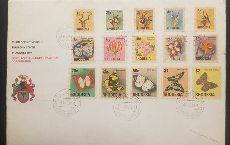 O) 1974 RHODESIA, BUTTERFLIES - PEARL CHARAXES - SHOWN - YELLOW PANSY - LIKE