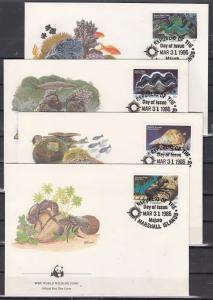 Marshall Is., Scott cat. 110-113. W. W. F., Marine Life. 4 First day covers.