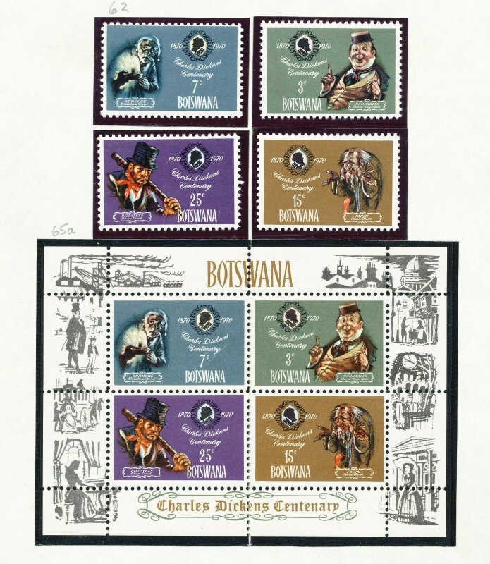 BOTSWANA - # 62-65 & 65a - VFMNH set & S/S - Charles Dickens - 1970