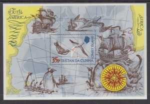 Tristan da Chuna 195 Map Penguins Souvenir Sheet MNH VF