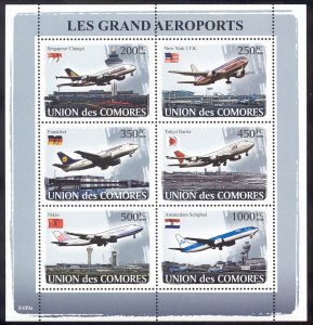 Comoro Islands - 2008 s/s of 6 Airplanes\Airports #1007 cv $ 15.50 Lot # 15