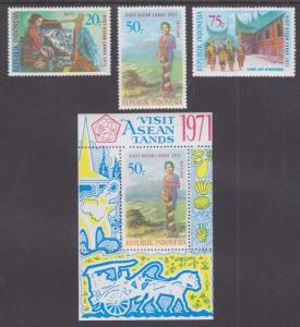 Indonesia Sc 797-799 MNH. 1971 Tourism + Souvenir Sheet VF