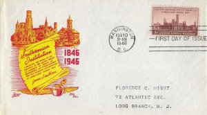 1946 FDC, #943, 3c Smithsonian Institution, CC/Boll