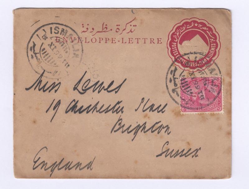 Egypt 1899 Uprated Entire Stationery To England Postal History J3089