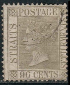 Straits Settlements  #18  Used CV $55.00, off-centre horizontally 