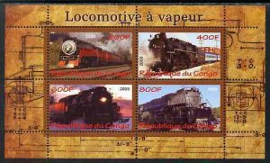 CONGO KIN. - 2009 - Steam Locomotives #1 - Perf 4v Sheet - MNH - Private Issue