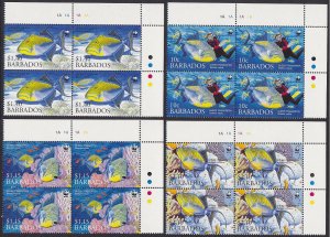 Barbados WWF Queen Triggerfish Diving 4v Corner Blocks of 4 2006 MNH